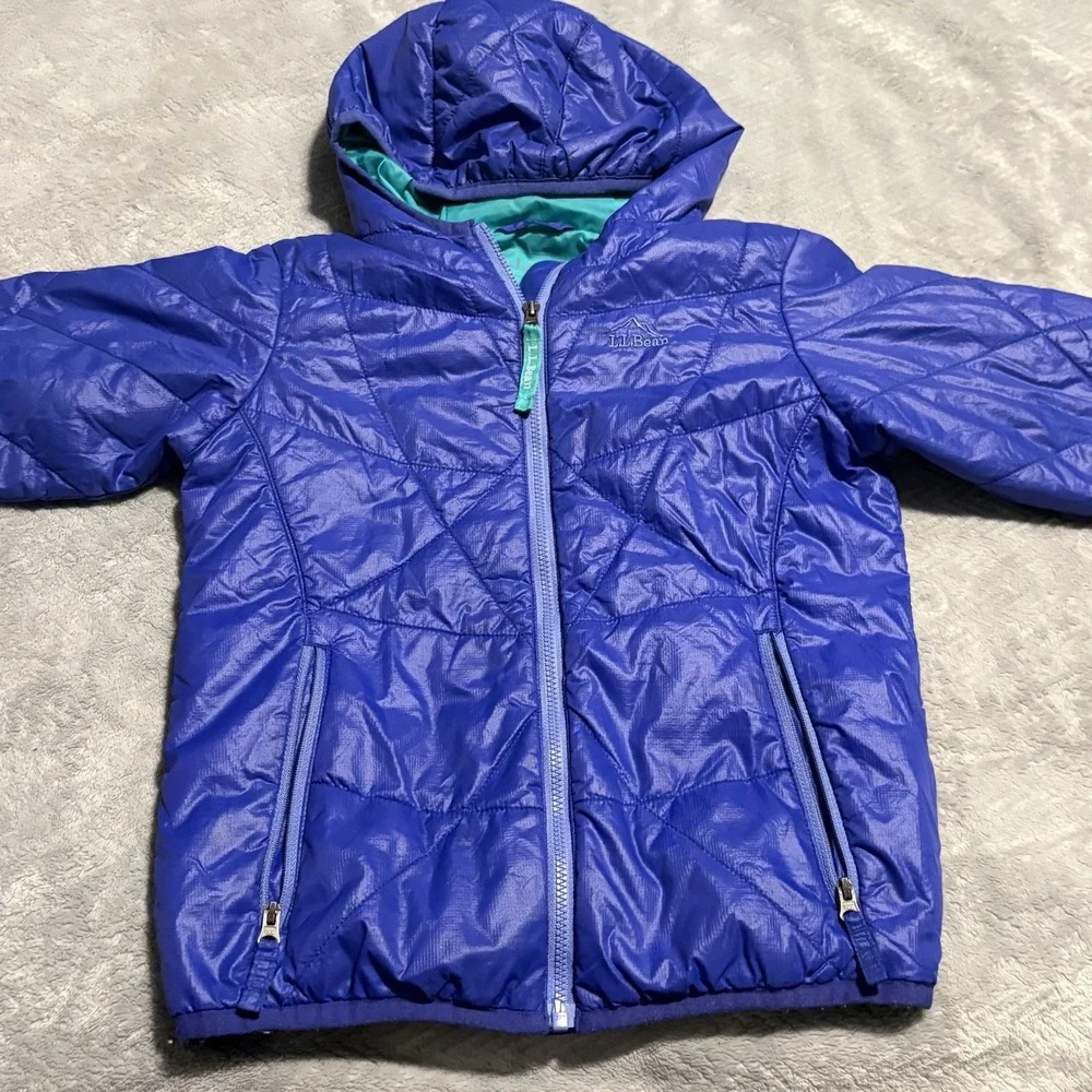 L.L. Bean Jacket Kids M 5-6: Purple/Blue Hooded Down Puffer Winter Coat